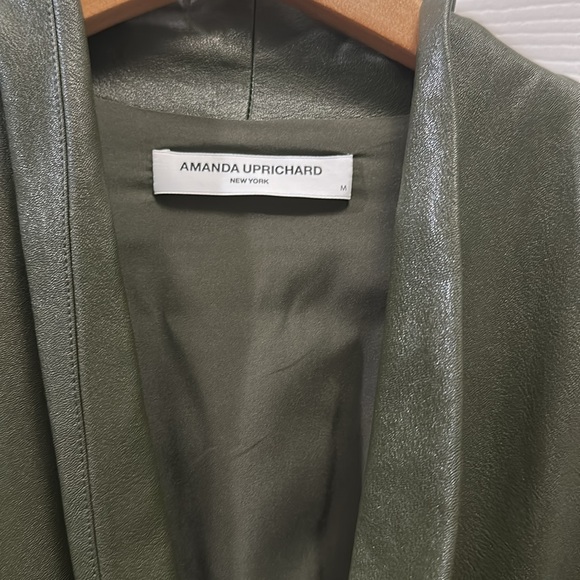 Amanda Uprichard Faux leather olive green romper with tie belt size medium - Picture 3 of 6